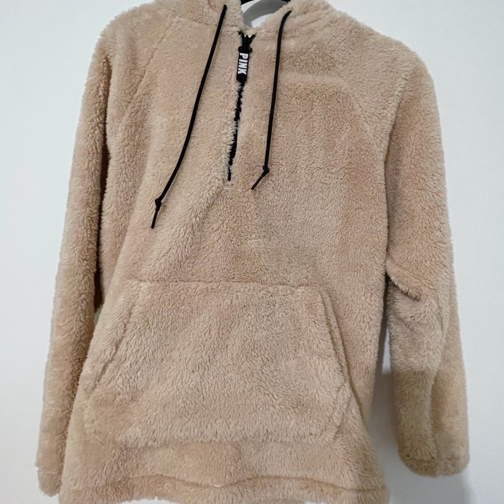 PINK Victorias Secret Hooded Sherpa Quarter Zip